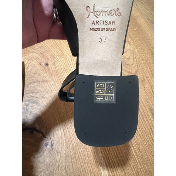 NWOB Homers Black Pointy Toe Sling Back Block Heel Hand Crafted Shoes Size 37 - Picture 9 of 10